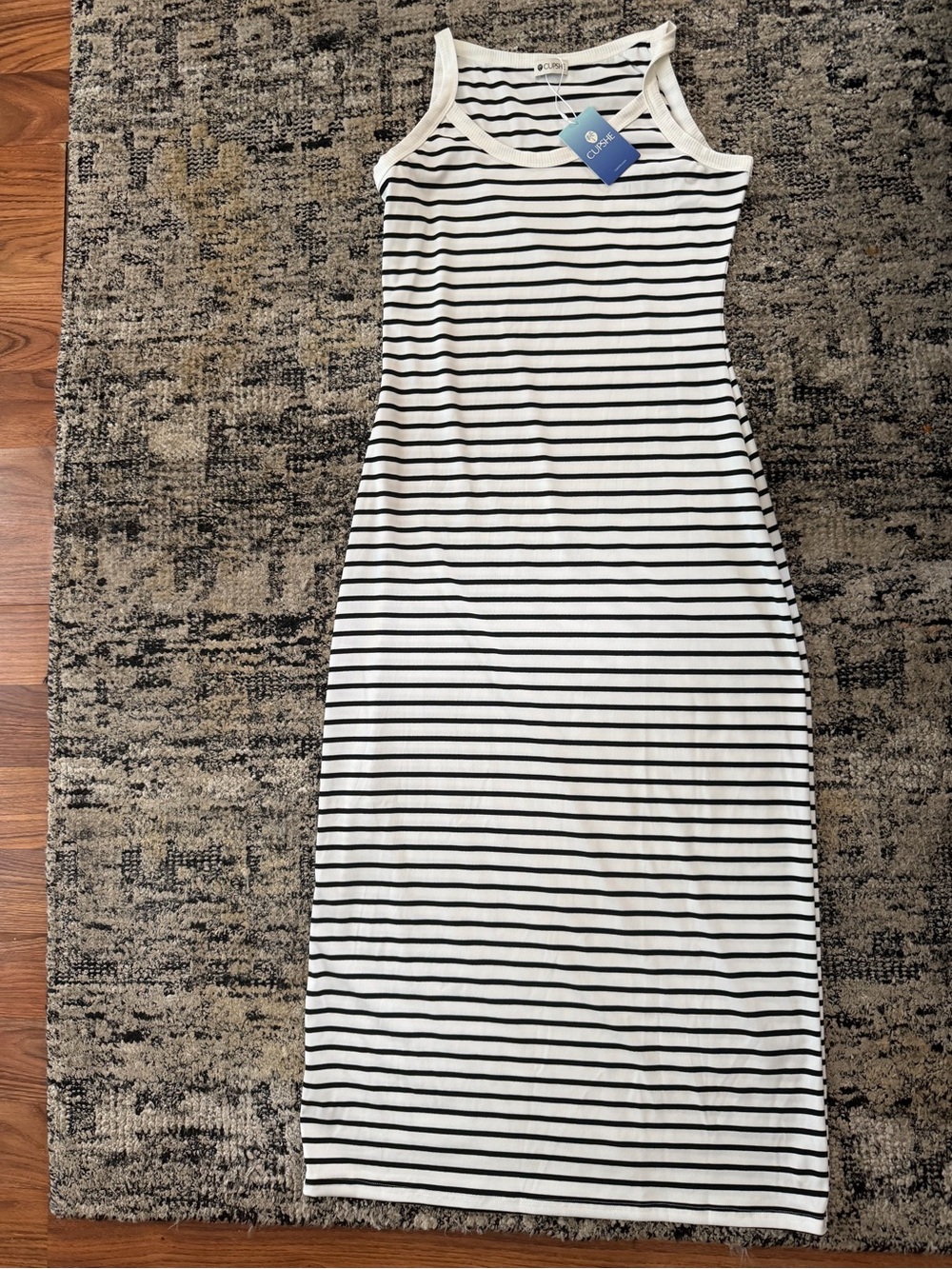 Cupshe women’s White and Black Striped Tank Midi Dress in size L